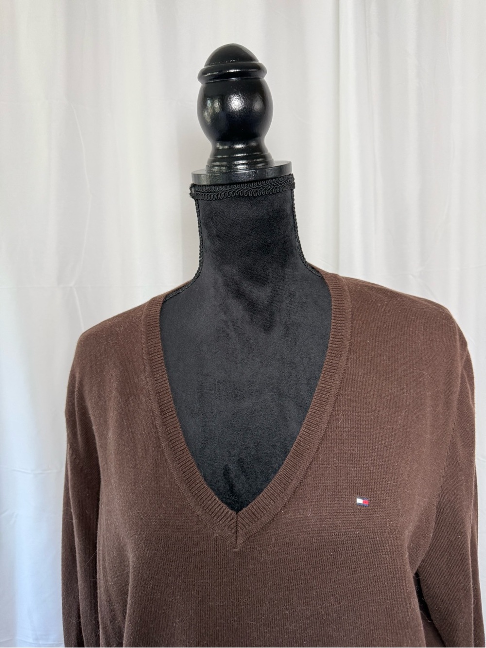 Tommy Hilfiger Women's XXL Brown Pima Cotton Blend V-Neck Sweater Preppy Classic - Picture 2 of 11